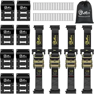 Onesnt 4 count E-Track Ratchet Straps with Wheel Chock Kit|2" x10 ft E Track Ratchet Tie Down Straps for 4800 lbs Break Strength Heavy Duty etrack Cargo Strap System Tie Down|E Track Spring Fitting