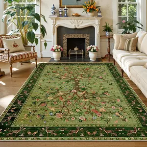 Vintage Art Plant Bird Pattern Living Room Carpet, Large Area Home Decor, Non-Slip Rug, Soft Comfortable Sofa Coffee Table Mat