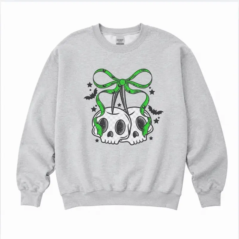 Skellie Cherries Sweatshirt - Ash Grey - Sublimation - Spooky - Unisex Jersey Sweatshirt Casual Basic