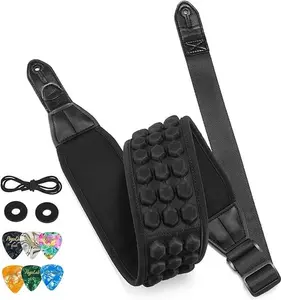 POGOLAB PGS-13 Guitar Strap, 3.5" Wide Air Cell Cushions, Neoprene Padded, Soft Comfortable Bass Strap, with 2 Strap Locks & 6 Picks & String