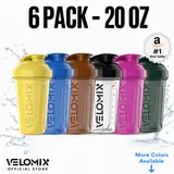VELOMIX Unisex Glossy 6-Pack 20oz Cylinder Protein Shaker Gym Bottles - BPA-Free, Leakproof, Reusable, Dishwasher Safe, Polypropylene (PP), with Wire Whisk Ball, Secure Twist Cap, Ideal for Gym Routines, Pre-Workout