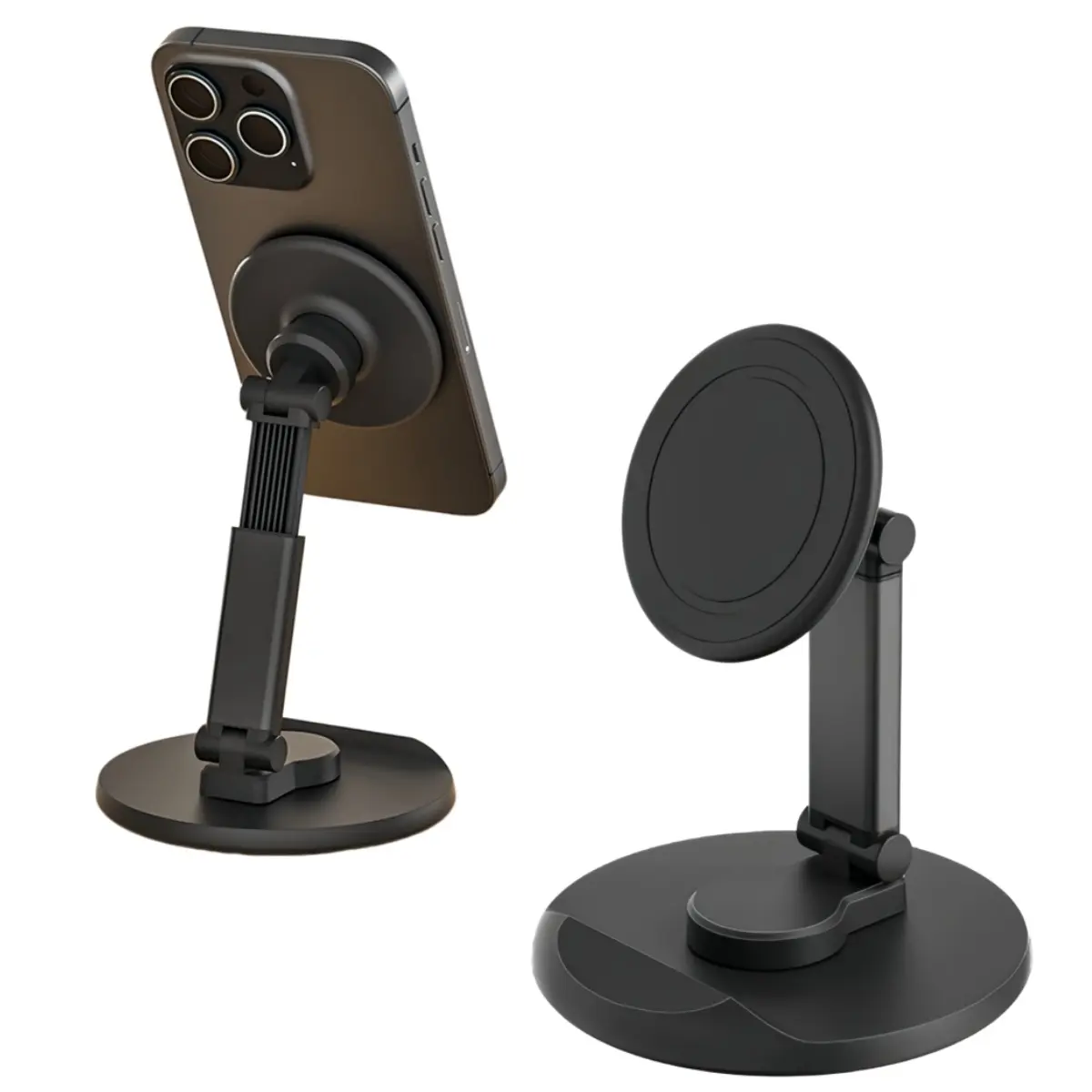 Magnetic MagSafe Desk Phone Stand - Height Adjustable, 360° Rotatable, Silicone Pad, Wireless Landscape Mount, Compatible with iPhone 17,16 Pro,15 Pro Max,14 Plus,13,12 & MagSafe Cases, Universal Black