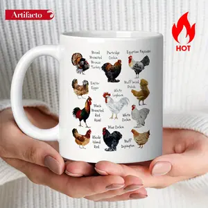 1, 11 oz, Ceramic Coffee Mug, Colorful Poultry Variety Illustrated Mug, Dishwasher Washable, Ideal for Poultry Lovers/Farm Lovers/Friends/Family, Holiday/Party/Birthday Gifts, Birthday Gifts, Farm Lovers Gifts, Colorful Designs