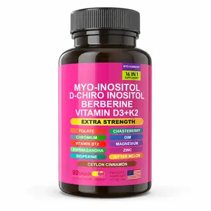 Myo Inositol & D-Chiro Inositol Supplement with Folate, DIM, Vitamin D3, B12, K2, Berberine, Magnesium, Zinc & Chromium, 90 Vegan Capsules