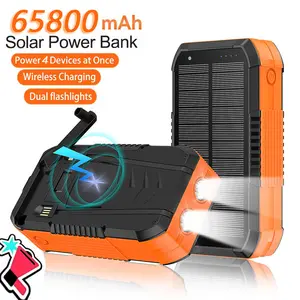 CUUUT65800mAh Solar Power Bank, compatible with USB/TYPE-C interface, can charge mobile phones, tablets and outdoor devices. It is equipped with a flashlight, a compass and wireless charging function, making it a portable outdoor device.