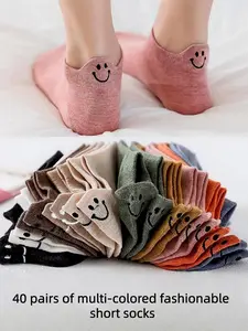 40 Pairs Multicolor Short Socks, Comfortable Crew Socks for Home Use, Unisex Casual Socks for Couples, Ideal for Walking