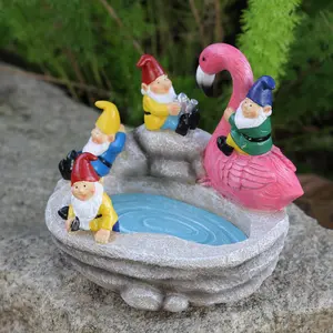 Garden Gnomes Statue Outdoor Gnome Decor Solar Gnome Statues Decoration for Lawn Yard Balcony Patio,Funny Gnome Riding Flamingo Figurine Mom Gift
