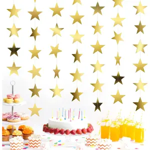 Star Garland, Glitter Gold Star Garland Banner, 66Feet Double Side Star Hanging Bunting Banner Backdrop Little Star Paper Hanging Decor for Valentines Day Graduation Birthday Wedding Party Decorations