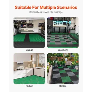 VEVOR Interlocking Drainage Mat, 10'x10' Modular Interlocking Cushion Durable PP Material, 50 Pcs Splicing Drainage Mats, Non-Slip Drainage Floor Tile and Shower Mat, for Garden, Kitchen, Green