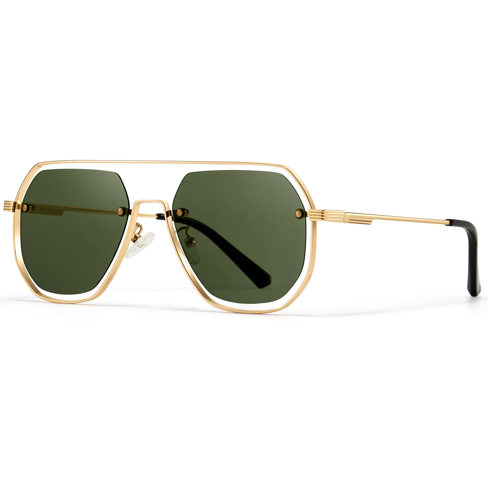 【SummerVibes】SUNGAIT Hollow Geometric Aviator Sunglasses for Women Men Rose Gold Polarized Luxury UV Shades Trendy Retro Double Bridge Pilot Sun Glasses for Beach Party Driving SGT575