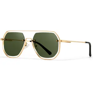 SUNGAIT Hollow Geometric Aviator Sunglasses for Women Men Rose Gold Polarized Luxury UV Shades Trendy Retro Double Bridge Pilot Sun Glasses for Beach Party Driving SGT575