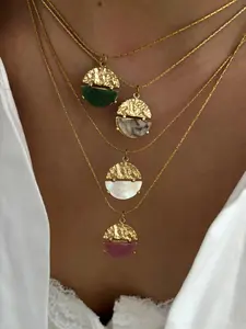 Women's Elegant Fan Shaped Natural Stone Pendant Necklace, Fashion Jewelry for Party, Daily Clothing Decor, Trendy All-match & Exquisite Jewelry for Birthday Gift