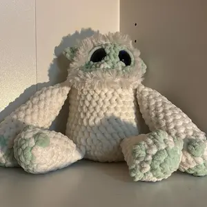 Mint Yeti Plush Toy - Soft White & Mint Green Stuffed Animal with Big Eyes and Cuddly Texture