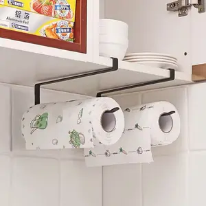 Punch-Free Kitchen Tissue Holder, Hanging Paper Towel & Toilet Roll Holder, Bathroom Cabinet Door Hook Organizer