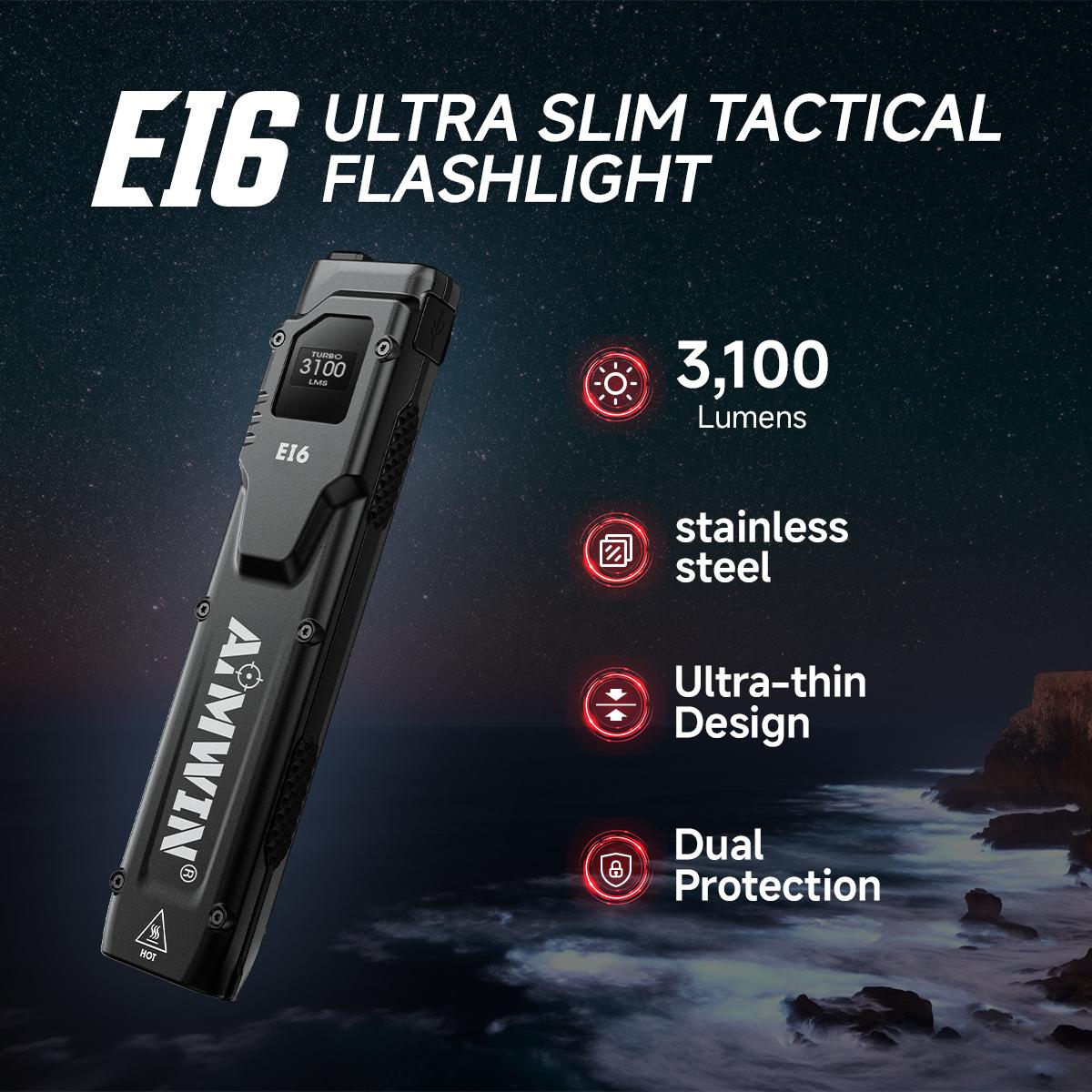 AIMWIN EI6 3100 Lumens Ultra Slim Flat EDC Flashlight, USB-C Rechargeable, Dual Switch, Compact Pocket Light for Everyday Carry
