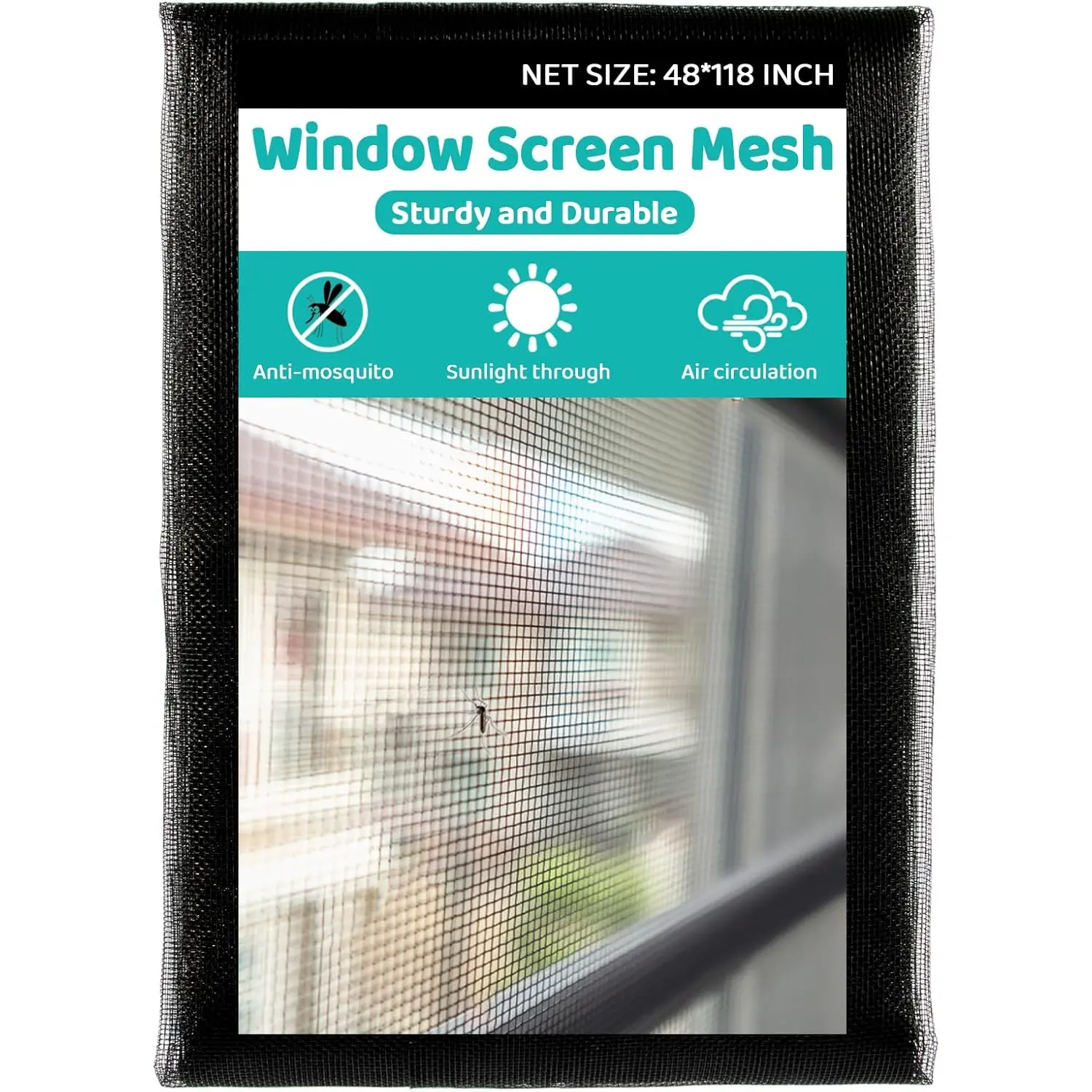 48 * 118 Window Screen Mesh - Door Screen Replacement Mesh Fiberglass Screen Mesh Window Net Screen for Patio Porch Door Windows Net Screen