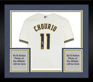 Framed Jackson Chourio Milwaukee Brewers Autographed Cream Nike Replica Jersey - Fanatics Authentic Certified