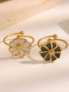 Women's Bohemian Enamel Flower Design Ring, Small Cute Plated, Hypoallergenic Handmade Jewelry, Drip Paint Crafted, Boho Floral Theme