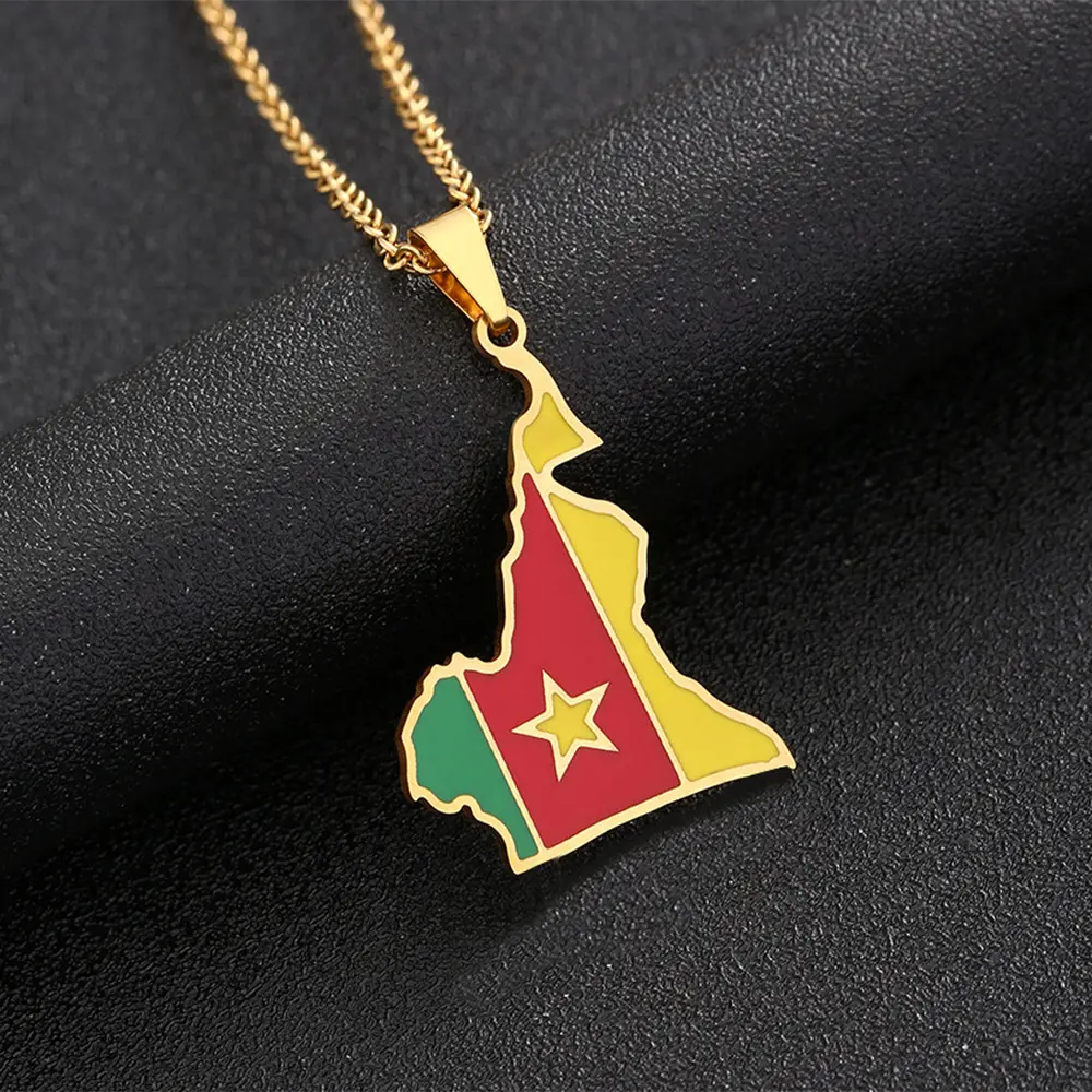 Cameroon map necklace Couple jewelry Unisex Souvenir Titanium steel world map necklace