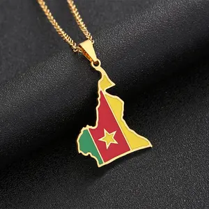 Cameroon map pendant necklace Creative map necklace Couple jewelry Unisex Souvenir Titanium steel world map necklace