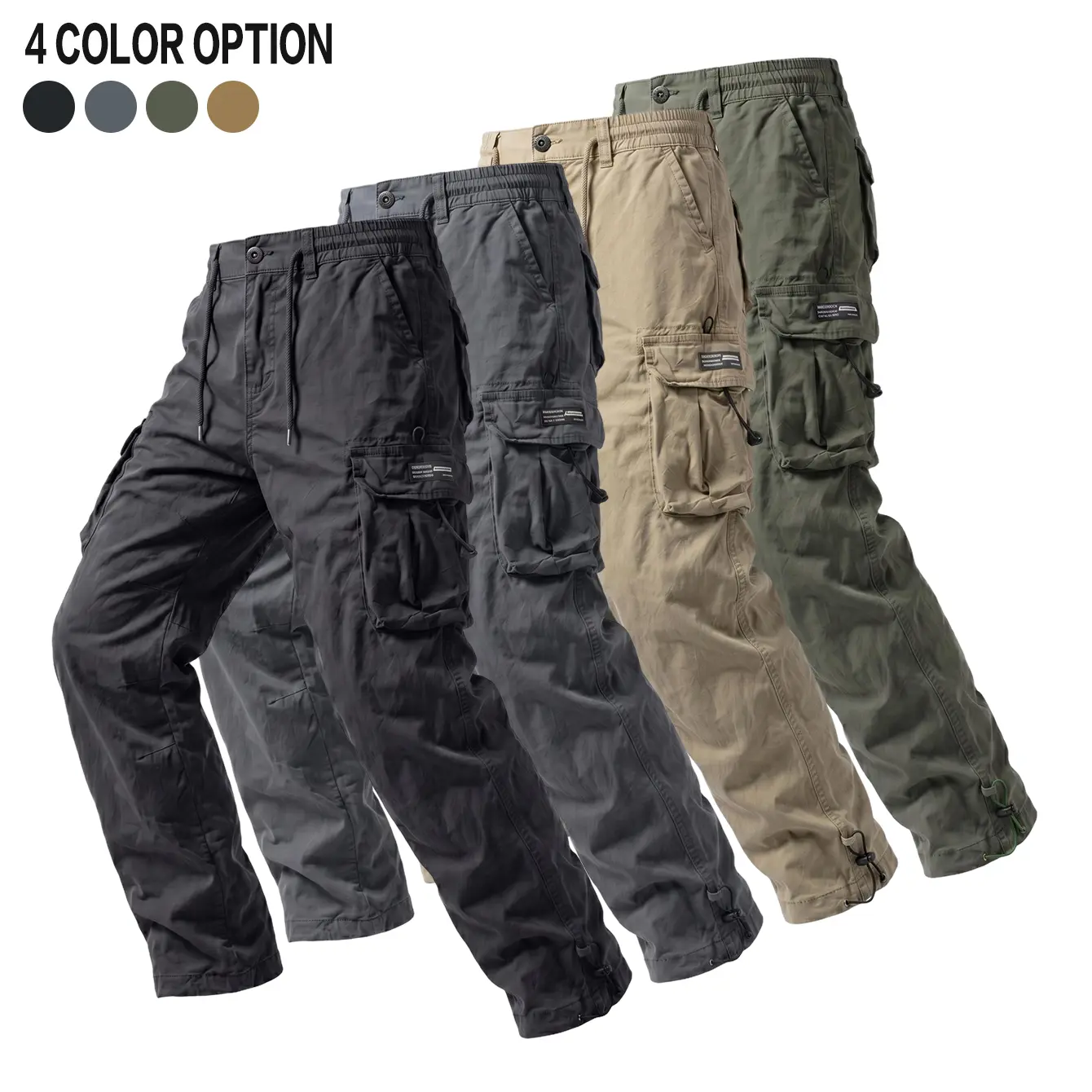Charcoal Black 100% Cotton Cargo Pants — Heavy Tactical Details, Multi Pockets, Commuter & Outdoor Wear, Versatile Two-Way Style