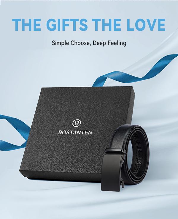 [Valentine's Day Gift] BOSTANTEN Mens Belt Leather Ratchet Easy Release Belt For Men Designer Belt Dress and Casual with Adjustable Buckle for Men's Wear Gift Textured Fathers Gift