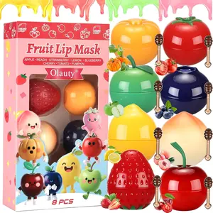 4/6/8-Piece Honey Jar Fruit Lip Mask Moisturizer, Hydrating Exfoliating Repairing Lip Balm with Vitamin C & Fruit Extracts, Portable Daily Use for Adults, Long-Lasting Smoothness, All Skin Types, Ideal for Christmas & Valentine's Day Gifts