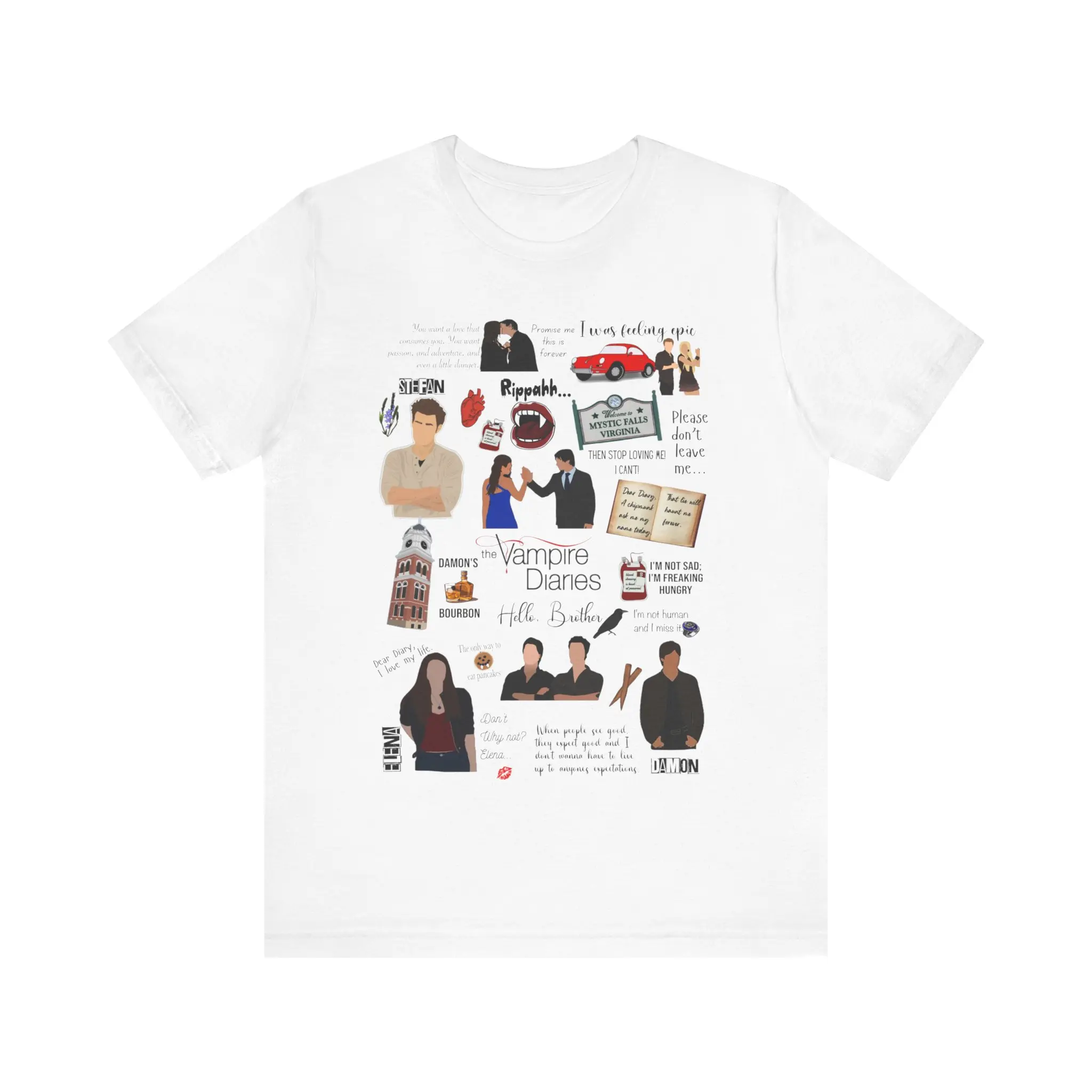 TVD Quotes Tshirt, Vampire Diaries Short Sleeve Tee, TVD Shirt, Hello Brother, TVD Gift, Vampire Diaries Shirt, Black Coquette Bows, Salvatore Brothers, Vampire Diaries Gift, TVD Merch, Damon Salvatore, Stefan Salvatore, Elena