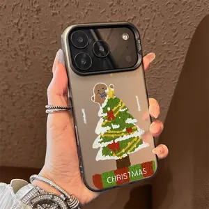 Playful Crayon Gingerbread Man Christmas Tree TPU Case for iPhone 17 Air 16 Pro Max 15 14 Plus 13 12 11 XR XS Anti-Drop Durable Camera Protection Cellphone Casing Screen Protector Cover Protective Black Cute Cat Bow Phone Case Stylish Soft