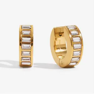 CORONÉ Baguette CZ Huggie Hoop Earrings for Women Hypoallergenic Tarnish-Free Waterproof