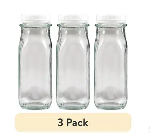 (3 pack)    Glass Milk Bottle, 9.46 oz Clear Customizable Bottle for DIY Arts and Crafts Projects