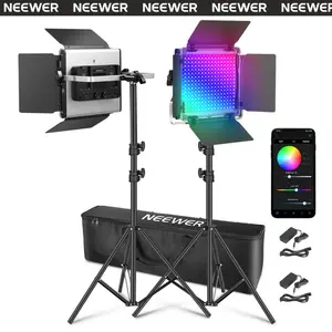 NEEWER Upgraded 660 PRO II RGB LED Video Light with App Control & Tripod Stand Kit, 2 Pack 50W/1% Min Dimming/CRI97+/3200-5600K for Game Streaming YouTube Studio, Bluetooth summervibes