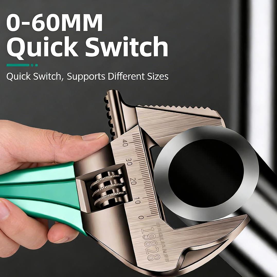 2-in-1 Adjustable Wrench & Pipe Wrench, 6-Inch Large Opening Dual-Use Spanner Tool, Heavy-Duty Short Handle Plumbing Wrench with Anti-Slip Jaw, Chrome Vanadium Steel for Bathroom Installation, Pipe Fittings, Home Repair & Maintenance