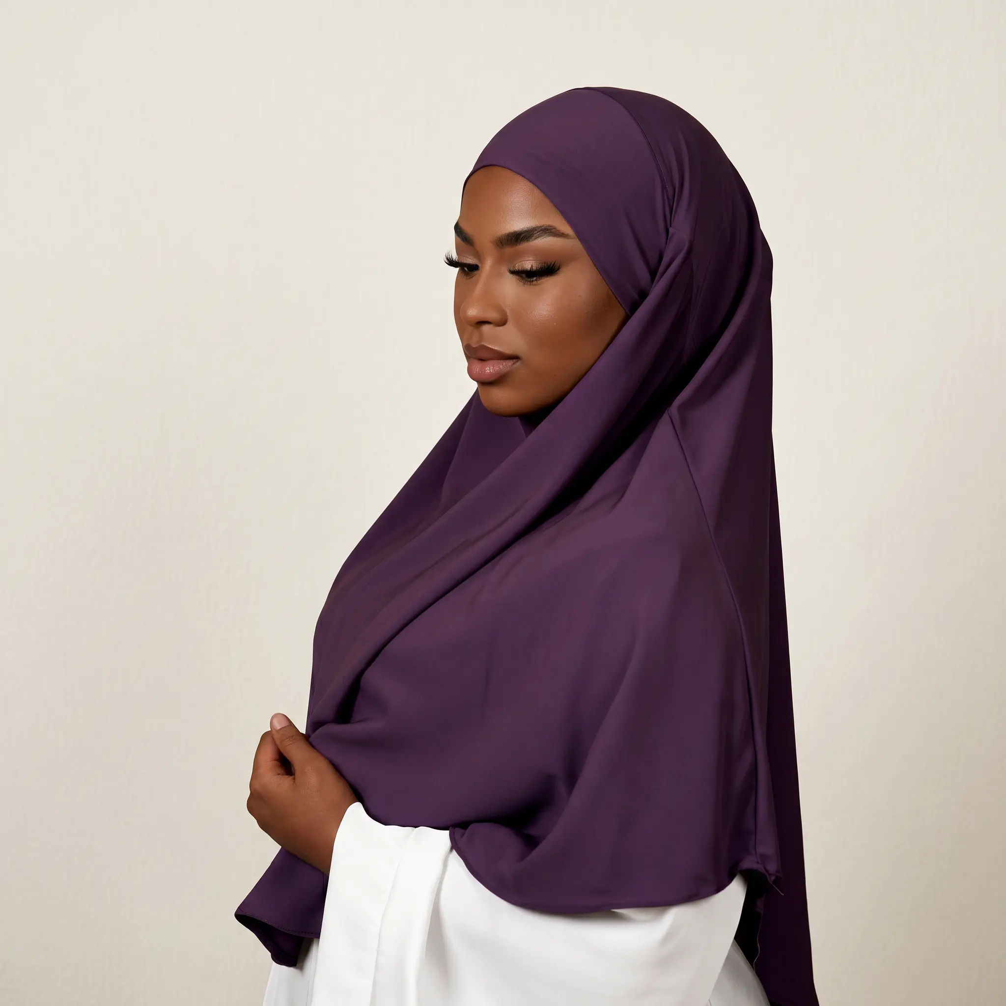 Royal Plum Luxury Crystal Hemp Khimar