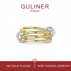 GULINER PARIS 14K Gold Plated Interlocked Stackable Rings for Women Non Tarnish Jewelry Statement Multi Ring Mixed Metals Stack Summer Gift Outdoorfun Daily Outfits Back To School