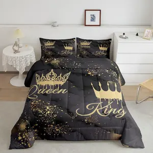 Gold Crown Breathable Super Soft Duvet Set,Grey Marbke Designer Comforter Set,Soft Modern Marble Aesthetic Comforter,Queen King Luxury Bedding Set