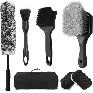 Pack of 7 Car Wheel Brush kit, Tire Brush, Wheel Cleaner Brush, Soft-bristled Rim Cleaner Brush, Tire Shine Applicator Pad, Car Detailing Brushes, Wheel Brushes for Cleaning Wheels, Tires