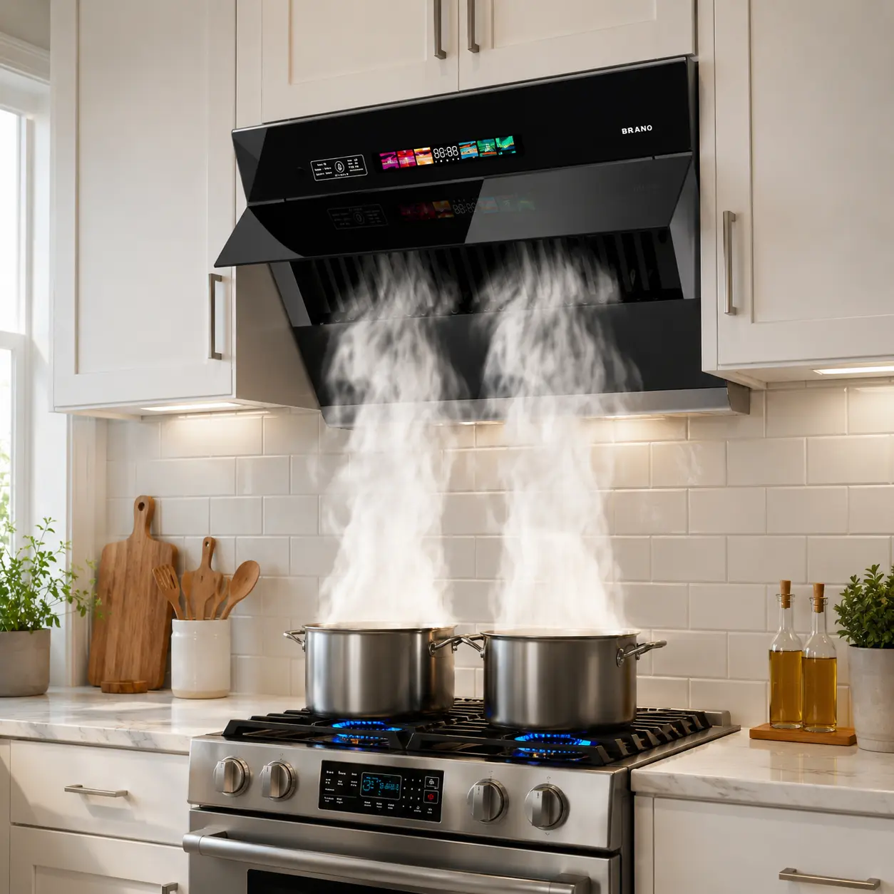 Modern Under-Cabinet Side-Draft Range Hood, 900 CFM & Above 900CFM Suction, Voice & Gesture Control, Fast Smoke Removal, Grease & Odor Control for Healthy Kitchen Environment