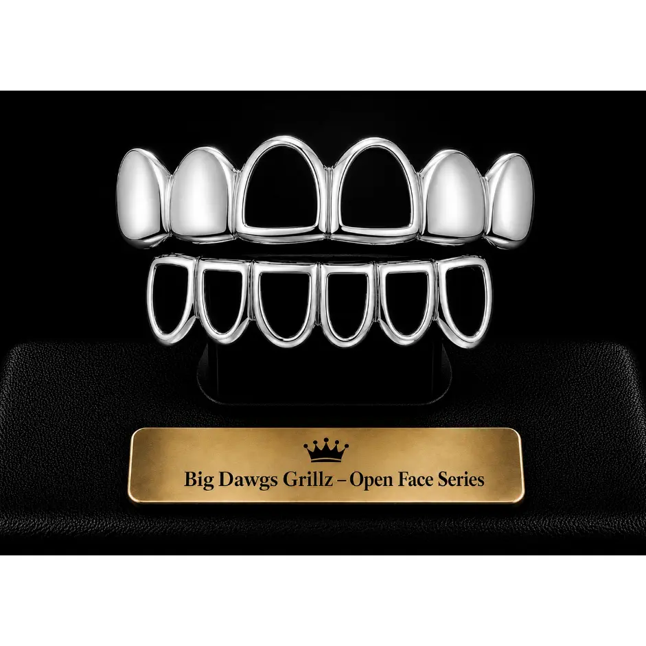 925 Silver Electroplated Middle Open Face Joker Halloween Grillz Set