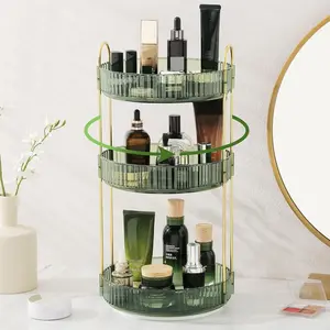 360° Rotating Makeup Organizer – Keep Your Vanity Neat & Luxurious! Large Capacity 3-Tier Acrylic Organizer for Skincare, Perfume & Cosmetics | Smooth Rotating versatile Storage solution Rack for Bathroom Counter & Vanity Desk