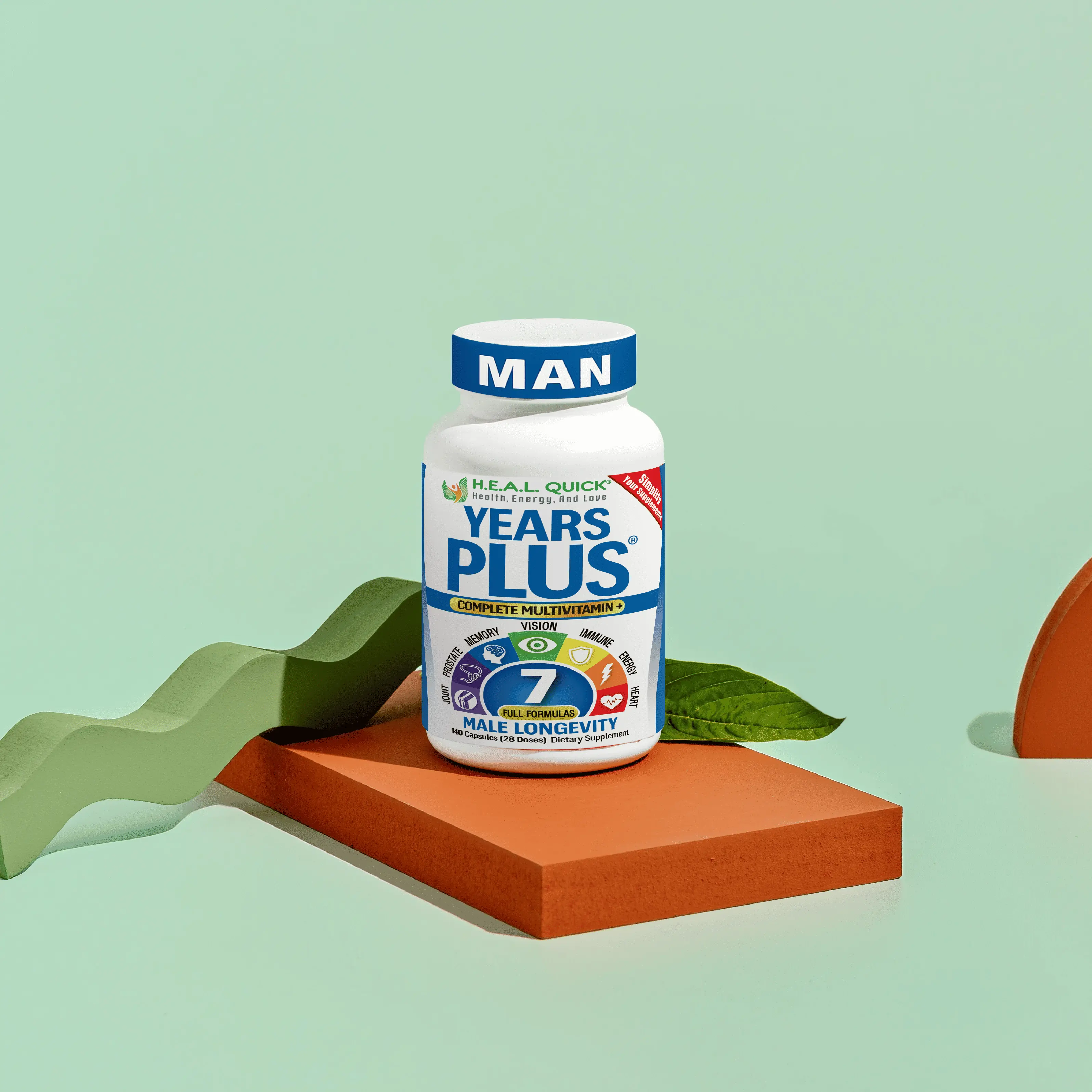 Years Plus® Men's Multivitamin Supplements - 300mg Evening Primrose, 50mg Resveratrol, Botanical Extracts, Green Tea Boost for Heart Health, Energy Support, Eye Vitamin Supplement for Eye Health, TikTok-Trending Dietary Support