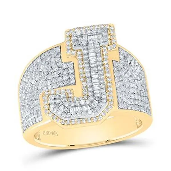 1 1/2Ctw-Dia P1 Initial "J" Men's Ring (10.96 grams)
