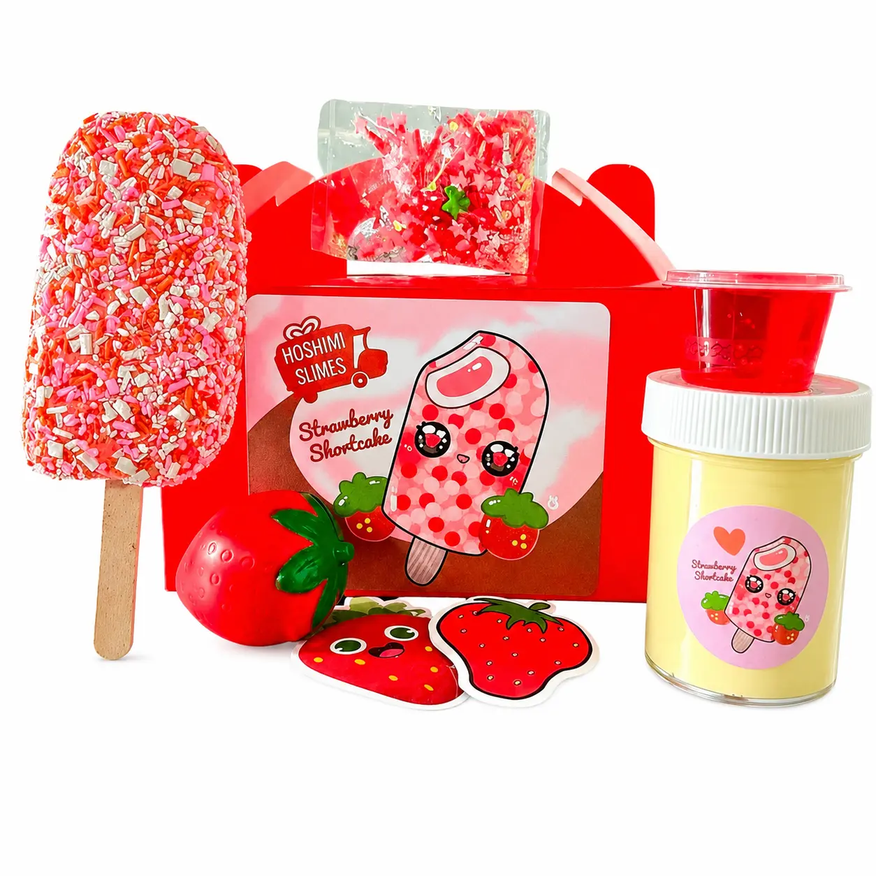Strawberry Shortcake Crunch Bar Handmade DIY Slime Kit – Thick & Glossy Scented Slime with Clay Form, Sprinkles & Gift Bag, Sensory Play for Ages 8+ – Hoshimi Slimes Squishy Maker Squishy Series