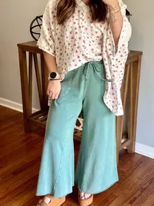 Teal Washed Wide Leg Pants