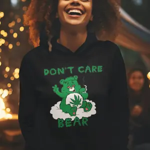 Dont Care Bear Weed Hoodie - Ultra Soft Blended Cotton Blend Midweight Unisex Pullover