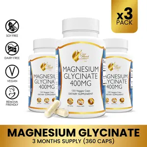 3 Pack of Coco March N.M.D Magnesium Glycinate 400mg - 360 Vegan Capsules per Pack- 90-Day Supply - Gentle Digestion & Optimal Absorption - Vegan Friendly - US Made