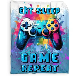 Gaming Blanket for Boys - 50x60 Inches Throw Blanket Gift for Kids Teens Game Lovers - Funny Soft Fuzzy Blankets for Couch, Sofa - Blue Bed Bedroom Decor for Gamers