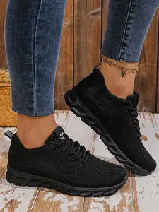 [Breathable Flying Woven Sneakers] Women's Breathable Flying Woven Sneakers, Casual Lace Up Outdoor Shoes, Lightweight Low Top Running Shoes