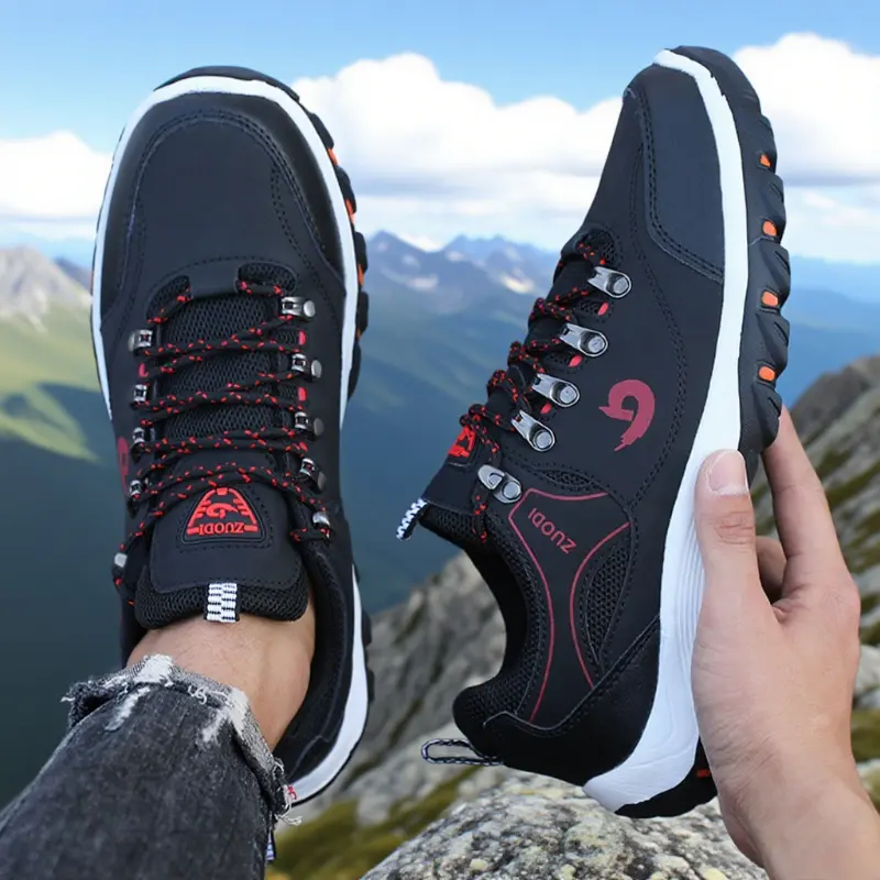 Men's 360 Waterproof Hiking Shoes - 1 Pair Sturdy Outdoor Shoes with Laces, Lightweight Breathable, Super Traction, Anti-Slip Wear-Resistant, Standard Sizes for Summer Camping, Walking, 360 Waterproof Men's Hiking Shoes