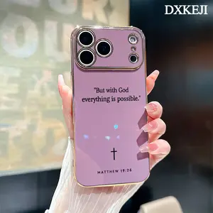 Electroplating Phone Case for iPhone 17 15 Pro Max Air 16 14 Plus 13 12 11 Bible Verses Matthew 19:26 Aesthetic Classic Square Design Non Slip TPU Soft Shell